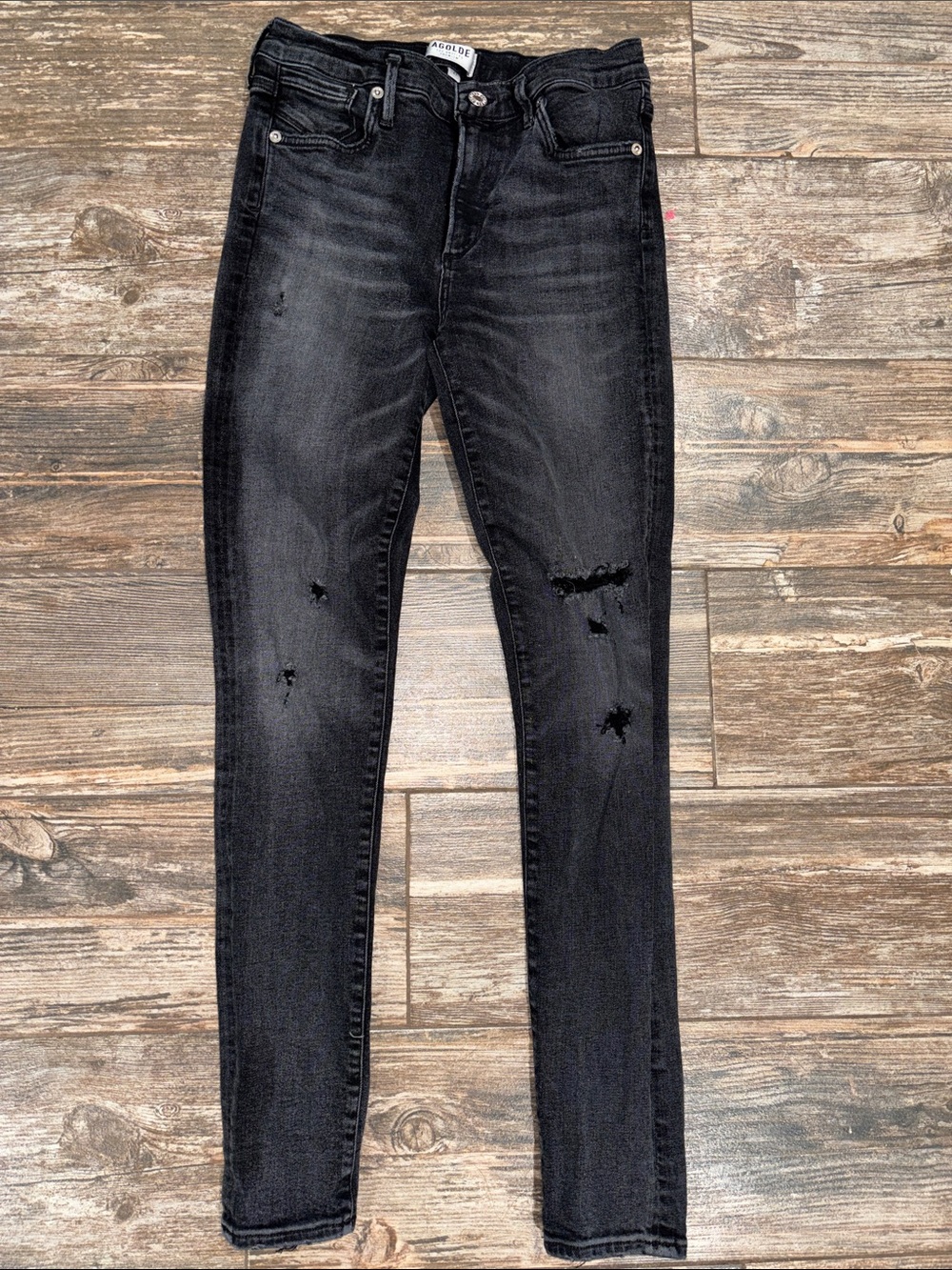 Agolde Sophie Black Distressed High-Rise Skinny Jeans